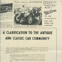 "A Clarification To The Antique And Classic Car Community" Old Cars, 1972