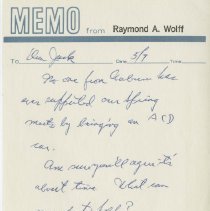 Memo From Raymond A. Wolff To Jack. May 9, 1974, page 1
