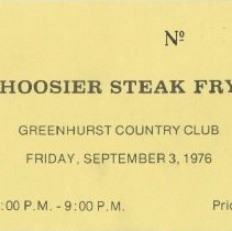 Hoosier Steak Fry ticket, September 3, 1976