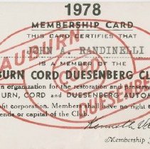 John A. Randinelli Membership card for A.C.D Club, 1978