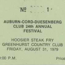 Hoosier steak fry ticket, August 31, 1979