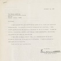 Letter to the search committee from Skip Marketti. December 13, 1975, p. 1