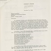 Letter to the search committee from Norman Miller. December 14, 1975, p. 1