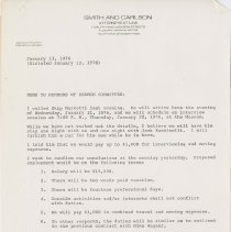 Memo to the search committee from John Martin Smith about calling Marketti.