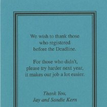 Thank You note from Jay and Sandie Kern