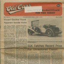 "Vincent Gardner Found Apparent Suicide Victim" Old Cars, June 15, 1976