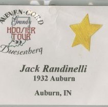 Auburn-Cord-Duesenberg ’99 Hoosier Tour Jack Randinelli Nametag