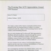 The Evening Star ACD Appreciation Award 1999 Nominee