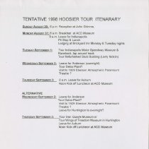 Tentative 1998 Hoosier Tour Itinerary, page 2