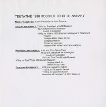 Tentative 1998 Hoosier Tour Itinerary, page 1