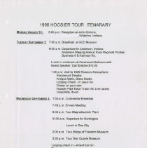 1998 Hoosier Tour Itinerary