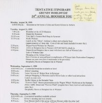 Tentative Itinerary For 24th Annual Hoosier Tour, 1999, page 2