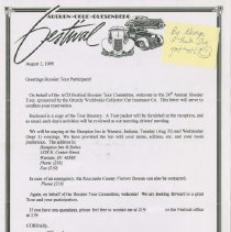 Letter to Hoosier Tour Participants from Bob Butler. August 2, 1999