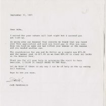 Letter from Jack Randinelli to Mike about money for the Hoosier Tour. 1997