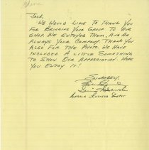 Written letter to Jack from members of Angola Antique Depot as a thank you