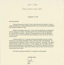 Letter to Bob and Judy Butler from John C. Bools. Sept. 23, 1996