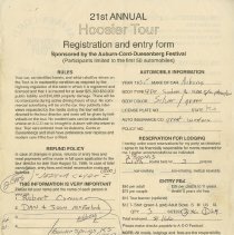 21st Hoosier Tour Registration form for Robert Creason w/ McFarland's