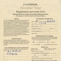 21st Hoosier Tour Registration form for Ro and Frances Barclay