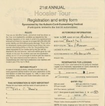 21st Hoosier Tour Registration form for John C. Bools