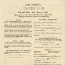 21st Hoosier Tour Registration form for Vic and Janet Donnell