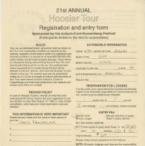 21st Hoosier Tour Registration form for Greg Frownfeltfer