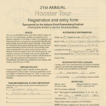 21st Annual Hoosier Tour Registration form for George and Marilyn Smith