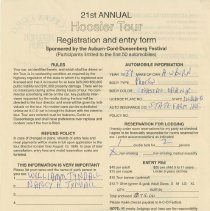 21st Annual Hoosier Tour Registration form for Bill and Nancy Tyndall
