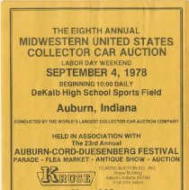 Kruse 8th Annual Midwestern United States Collector Car Auction Sales booklet, September 4, 1978