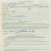 Bidder's Registration for Randinelli, 1982