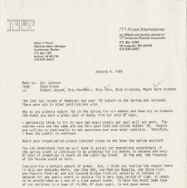 Memo to Del Johnson from Dean Kruse about his greed. January 8, 1985