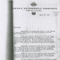 Copy of Letter from K. White about the Catalog of Special Service Tools and Factory Approved Service Station Equipment. April 30, 1930