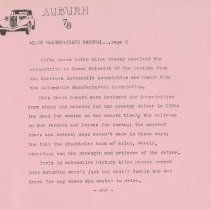 "Alice Huyler Ramsey: Grand Marshal of the parade" Auburn-Cord-Duesenberg Festival press, 1978