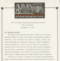 "The 27th Annual Auburn-Cord-Duesenberg Festival Labor Day Weekend September 3 - 6, 1982" Auburn-Cord-Duesenberg Festival