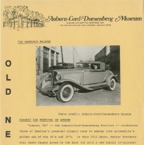"CLASSIC CAR FESTIVAL IN AUBURN" Auburn-Cord-Duesenberg Museum with picture