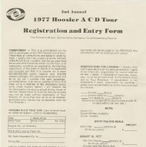 2nd Annual Hoosier A - C - D tour Registration and Entry Form, 1977