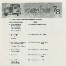 3rd Annual Hoosier Auburn-Cord-Duesenberg Club Tour, with Drivers, passengers, where they are coming from and car and model