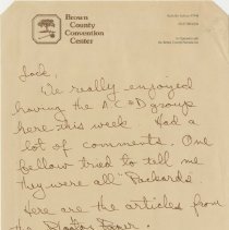 Letter to Jack from Howard about how glad they were to have the group in Brown county, Indiana