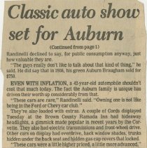 "Classic auto show set for Auburn" by Bob Zaltsberg, The Herald - Telephone, September 1, 1978