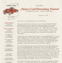 Letter to Auburn-Cord-Duesenberg Club Members from John Martin Smith about the Annual International Meet. August 16, 1974