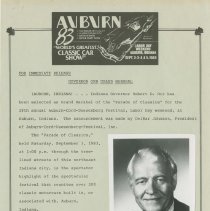 "GOVENOR ORR GRAND MARSHALL" Auburn-Cord-Duesenberg Festival