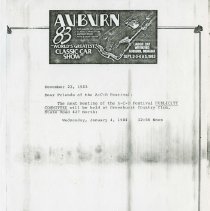 Letter to friends of the A - C - D Festival about the next meeting of the A - C - D Festival Publicity Committee being held on January 4, 1984 at the Greenhust Country