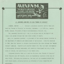 "LT. GOVERNOR JOHN MUTZ TO LEAD "PARADE OF CLASSICS" Auburn-Cord-Duesenberg Festival