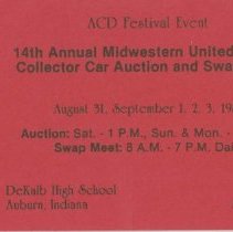 Auburn '84 VIP PASS (x5 one has note to admit Mrs. E. L. Cord to any Festival Event)