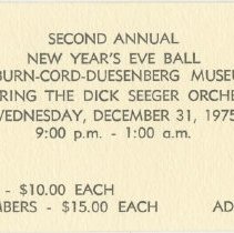 Second Annual New Year's Eve Ball tickets Auburn-Cord-Duesenberg, December 31, 1975
