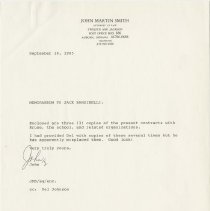 Memo to Jack from John Martin about the three copies of contracts with Kruse, the school and related organizations. September 18, 1985