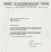 Letter to Auburn-Cord-Duesenberg Festival Committee Members from John Grimm about his resignation