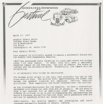 Letter to Senator Robert Mills from Dan Reed about INDOT wanting to remove the bridge under I - 69. April 17, 1997