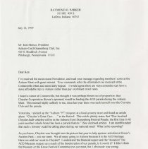 Letter to Ken Mercui from Ray Parker about rumors and other comments made by members for the meet. July 16, 1997