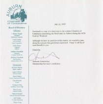 Letter from Deborah Scheibelhut about the enclosed copy of a letter sent from the Auburn Chamber of Commerce. July 22, 1997