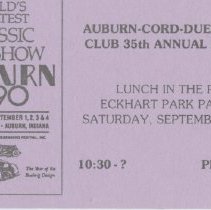 Ticket to Auburn-Cord-Duesenberg Club Lunch in the Park for Auburn '90